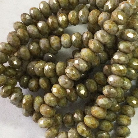 3x5mm Czech Firepolish Rondelles - Stone with Yellow Picasso - Pack of 20