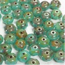 6x8mm Cz Firepolish Rondelles - Tea Green Turquoise with Picasso Finish