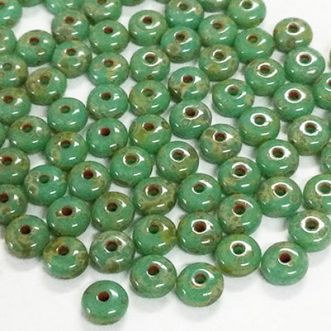 4mm Czech Rondelles - Opaque Turquoise Picasso - Pack of 50