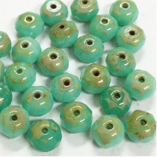 6x8mm Czech Firepolish Rondelles - Sea Green Mix with Picasso Finish