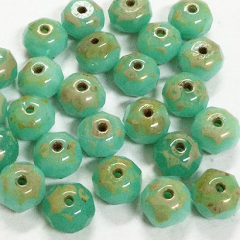 6x8mm Czech Firepolish Rondelles - Sea Green Mix with Picasso Finish - Pack of 5