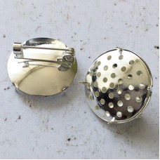 18mm Beadable Sieve Style Round 2-Part Brooch Settings - Silver Plated