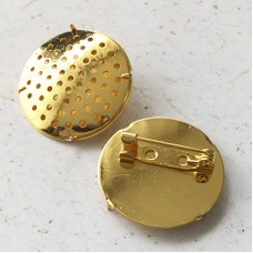 25mm Beadable Sieve Style Round 2-Part Brooch Settings - Gold Plated