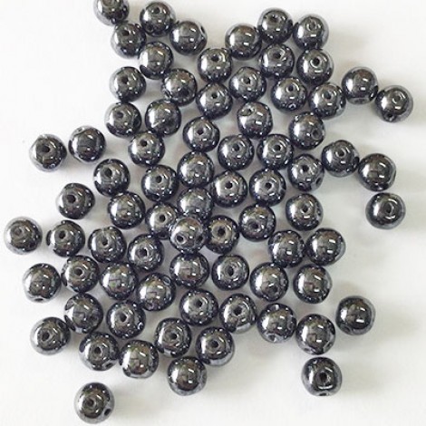 5mm RoundDuo Czech 2-Hole Beads - Jet Hematite