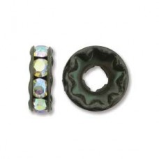 10mm 3.5mm hole Rhinestone Rondelles - Black/Crystal AB - Pack of 2