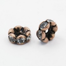 8mm Vint Style Ant Copper Crystal Rhinestone Rondelles - Pack of 10