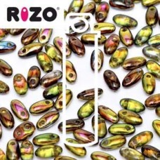 2.5x6mm Czech Rizo Beads - Magic Green - 22gm
