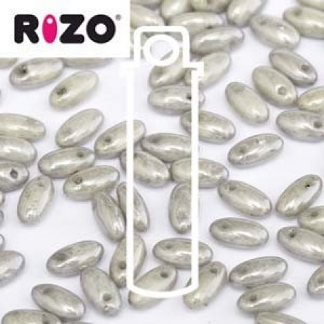 2.5x6mm Czech Rizo Beads - Grey Luster - 22gm 2.5x6mm Czech Rizo Beads - Grey Luster - 22gm