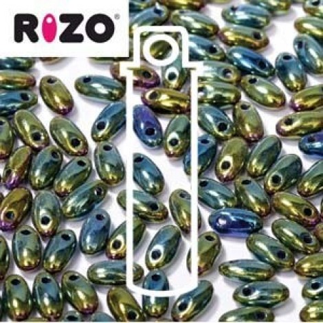 2.5x6mm Czech Rizo Beads - Green Iris - 22gm 2.5x6mm Czech Rizo Beads - Green Iris - 22gm
