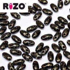 2.5x6mm Czech Rizo Beads - Jet Picasso - 22gm
