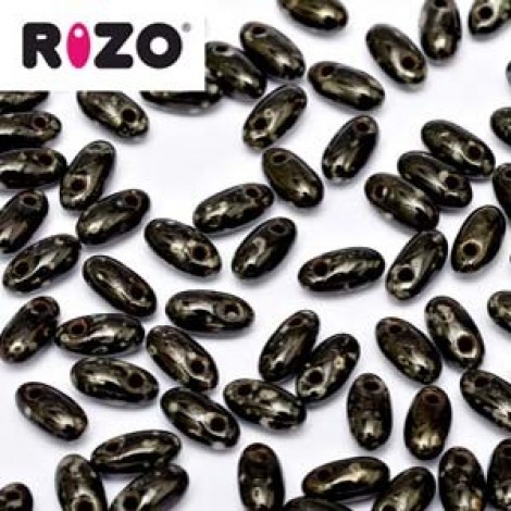 2.5x6mm Czech Rizo Beads - Jet Picasso - 22gm