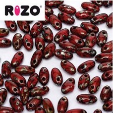 2.5x6mm Rizo Beads - Opaque Red Picasso