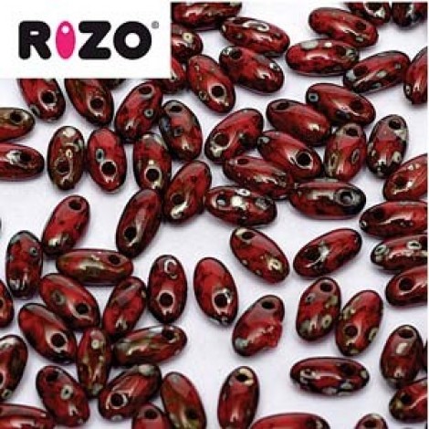 2.5x6mm Rizo Beads - Opaque Red Picasso - 22gm 