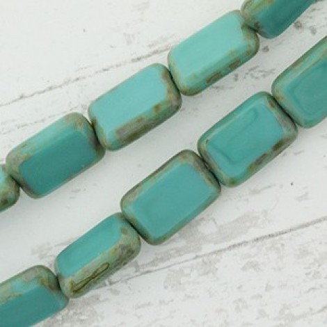 8x12mm Cz Table-Cut Rectangles - Turquoise/Picasso - Pack of 10