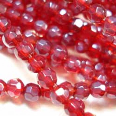 4mm Faceted Glass Beads - Ruby Lustre