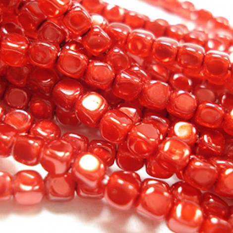 4mm Tangerine Pearl Czech Glass Cubes - Pack of 50