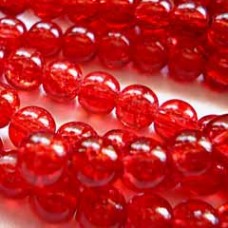 6mm Red Glass Crackle Beads - Strand