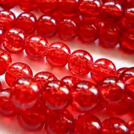 6mm Red Glass Crackle Beads - Strand