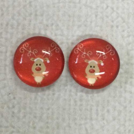 12mm Art Glass Backed Cabochons - Christmas Design 1 - Per Pair 12mm Art Glass Backed Cabochons - Christmas Design 1 - Per Pair