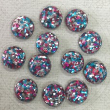 12mm Blue, Silver + Pink Glitter Resin Cabochons - Pack of 10