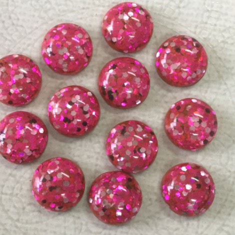 12mm Hot Pink with Glitter Resin Cabochons