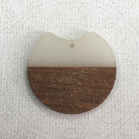 35x3mm Matte White Resin & Wood Cut-Out Circle Pendant or Earring Drop with 2mm hole size 
