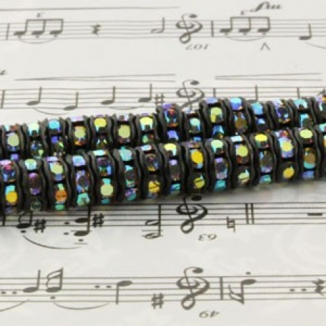 4.5mm Czech Quality Rhinestone Rondelles - Black-Crystal AB - Pack of 4