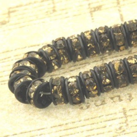 4.5mm Czech Quality Rhinestone Rondelles - Black-Lt Colorado Topaz - Pack of 4 4.5mm Czech Quality Rhinestone Rondelles - Black-Lt Colorado Topaz - Pack of 4