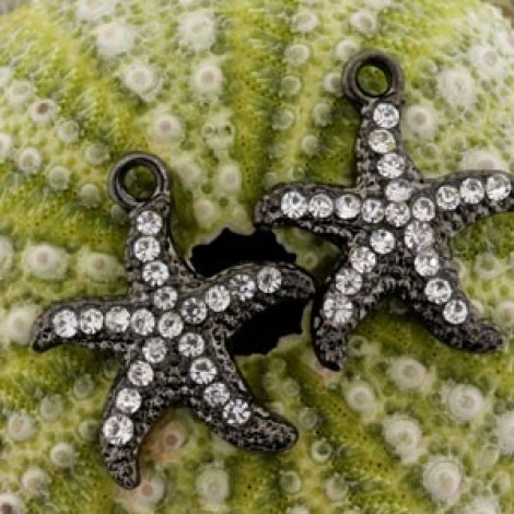 20mm Rhinestone Pave Gunmetal Starfish Charms - Pack of 2