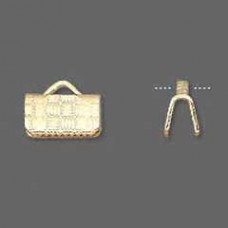 10x6mm End Crimp for Ribbon - Textured - Gold Plated - Pack of 10