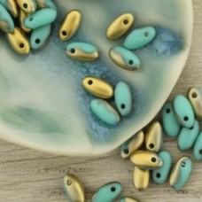 2.5x6mm Czech Rizo Beads - Matte Opaque Turq-Brass - 22gm