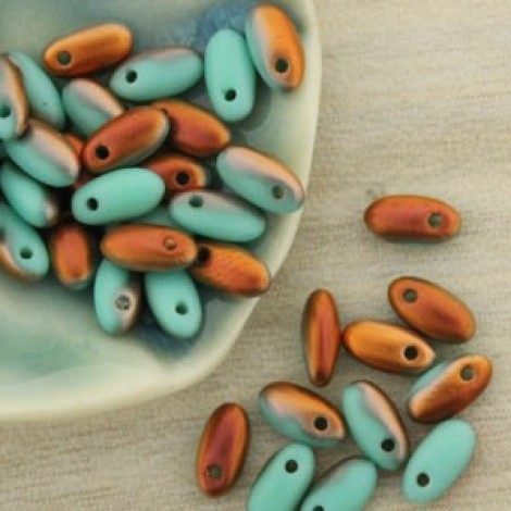 2.5x6mm Czech Rizo Beads - Matte Opaque Turquoise Sunset - 22gm 2.5x6mm Czech Rizo Beads - Matte Opaque Turquoise Sunset - 22gm