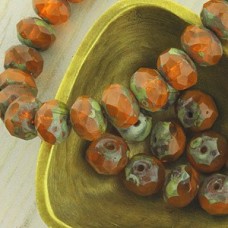 6x8mm Czech Firepolish Rondelles - Orange Brick Picasso - Pack of 10