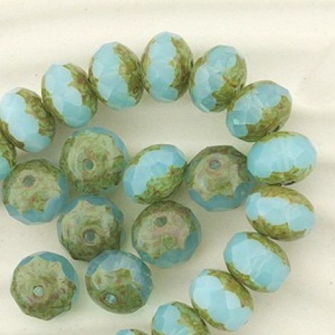 6x8mm Czech Firepolish Rondelles - Aqua Opalite Picasso - Pack of 10