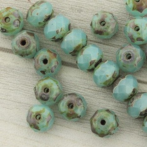 6x4mm Czech Faceted Rondelles - Aqua Opal Picasso - Pack of 10