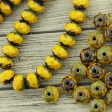 6x4mm Czech Firepolish Rondelles - Mustard Picasso - Pack of 10