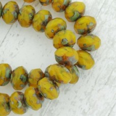 6x8mm Czech Firepolish Rondelles - Olive Opalite Picasso - Pack of 10