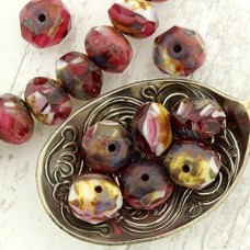 6x8mm Czech Firepolish Rondelles - Fuchsia-White Picasso - Pack of 10