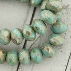 6x8mm Czech Firepolish Rondelles - Mint Picasso Luster - Pack of 10