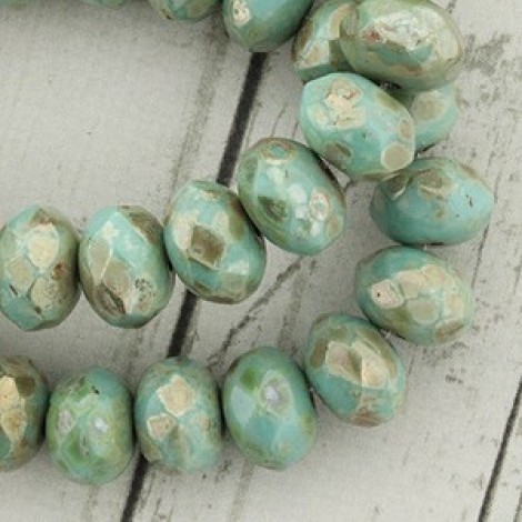6x8mm Czech Firepolish Rondelles - Mint Picasso Luster - Pack of 10