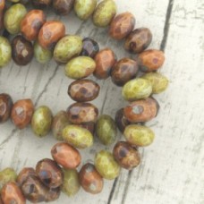 5x3mm Czech Faceted Rondelles - Green-Brown Picasso Mix - Pack of 20