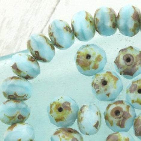 6x8mm Czech Firepolish Rondelles - Baby Blue Picasso - Pack of 10