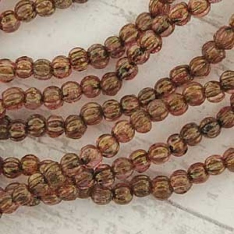 3mm Czech Melon Beads - Luster Rose Gold Topaz - Pack of 100