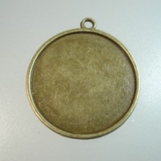 28mm ID Antique Bronze Pl Pewter Round Bezel Pendants - Pack of 2