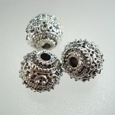 12mm Ant Silver Plated Alloy Round Fancy Beads
