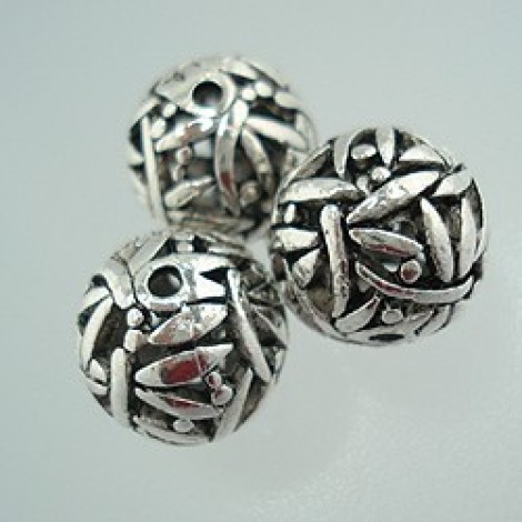 14.5mm Ant Silver Round Fil Bead w/Dragonfly Design