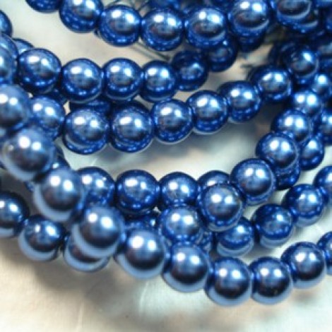 4mm Czech Round Pearl Coat Glass Beads - Royal Blue - Pack of 100
