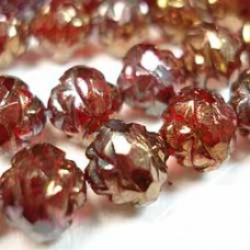 8mm Czech Rosebud Beads - Ruby-Bronze Vega  - Pack of 10