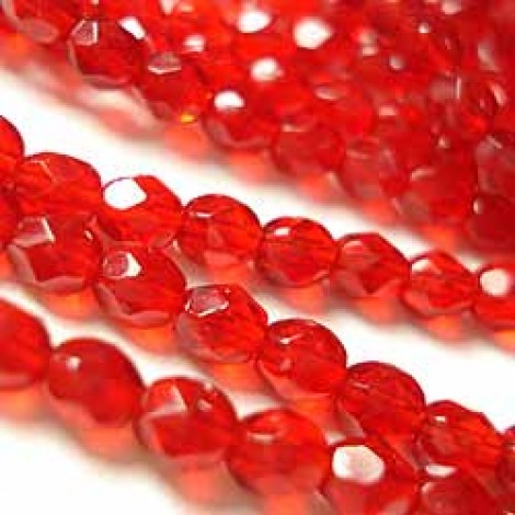 4mm Czech Firepolish Beads - Lt Siam Ruby - Pack of 50