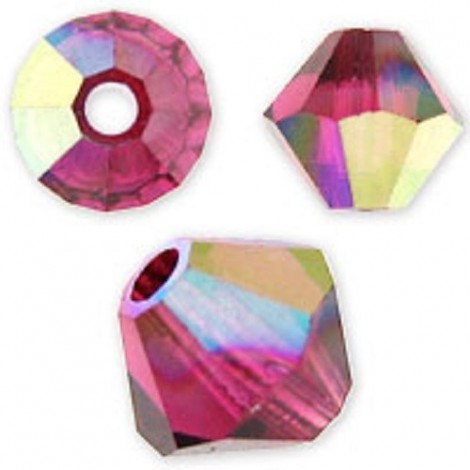 4mm Swarovski Crystal Bicones - Ruby AB - Pack of 10 4mm Swarovski Crystal Bicones - Ruby AB - Pack of 10